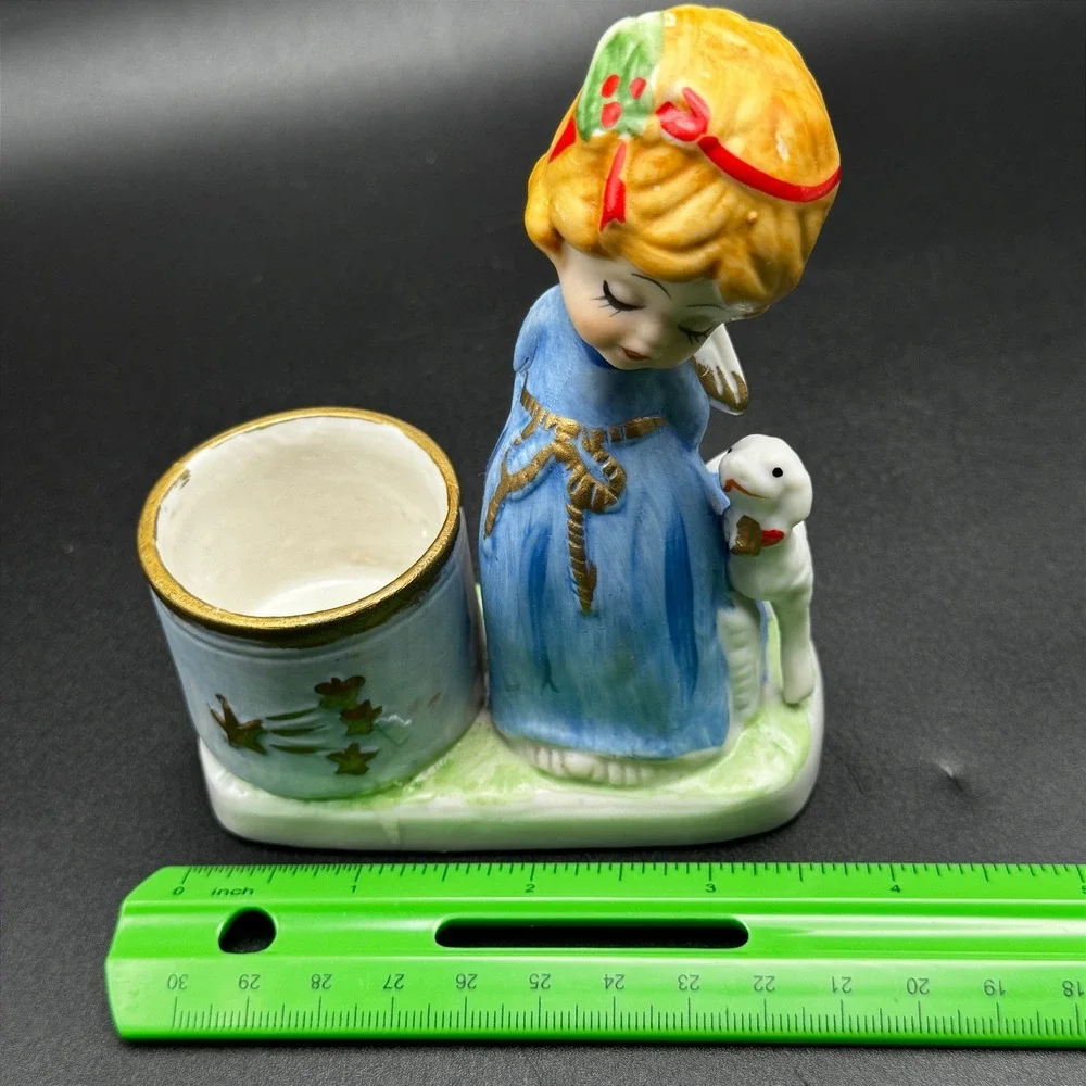 Vintage 1978 JASCO Christmas Luvkins Angel Lamb Porcelain Votive Candle Holder